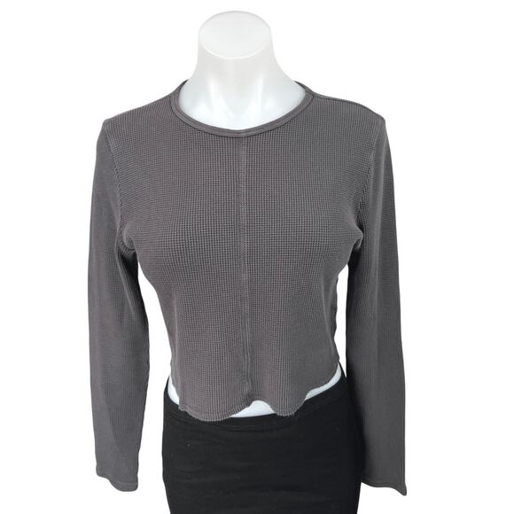 Madewell Women's Gray Waffle Knit Long Sleeve Crew Neck Crop Sweater Top Size M - Picture 1 of 4